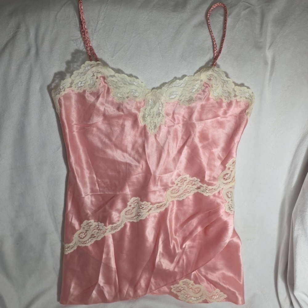 Victoria's Secret Pink Satin Cami with Cream Lace